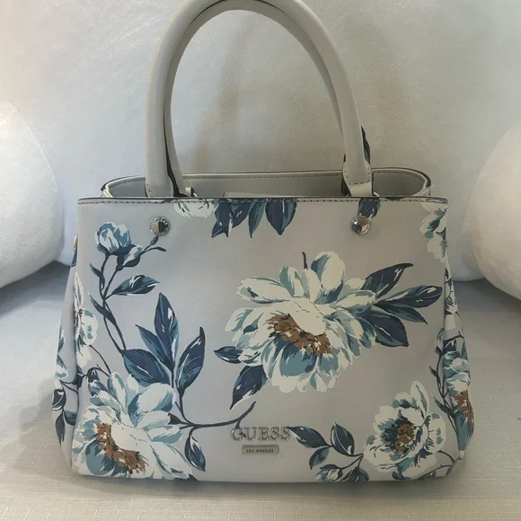 GUESS Floral Satchel in Blue and Cream - Picture 1 of 8